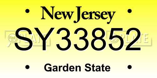SY33852 New Jersey License Plate