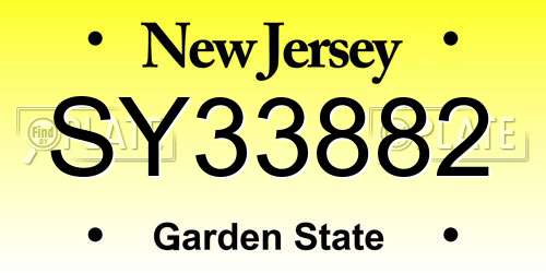 SY33882 New Jersey License Plate