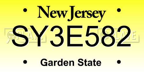 SY3E582 New Jersey License Plate