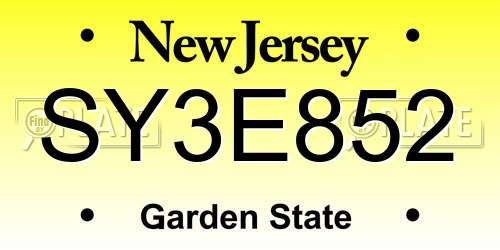 SY3E852 New Jersey License Plate