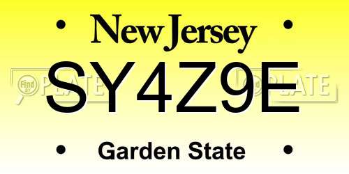 SY4Z9E New Jersey License Plate