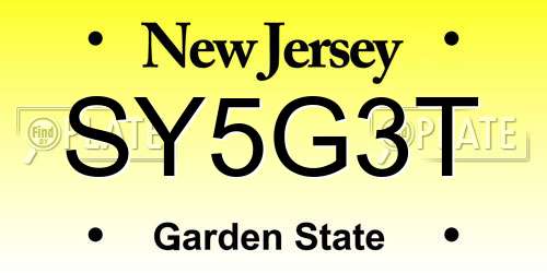 SY5G3T New Jersey License Plate
