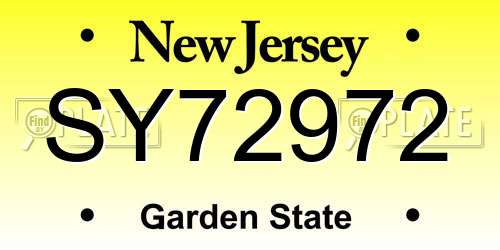 SY72972 New Jersey License Plate