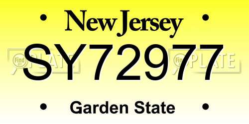 SY72977 New Jersey License Plate