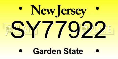SY77922 New Jersey License Plate