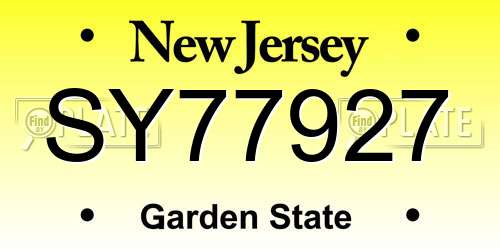 SY77927 New Jersey License Plate