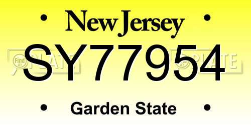 SY77954 New Jersey License Plate