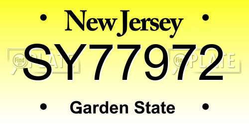 SY77972 New Jersey License Plate