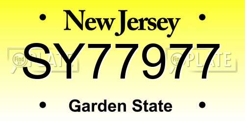 SY77977 New Jersey License Plate