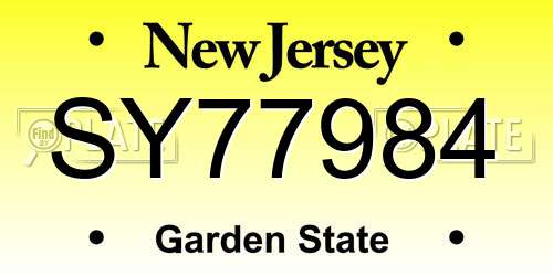 SY77984 New Jersey License Plate