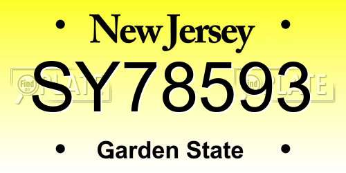 SY78593 New Jersey License Plate