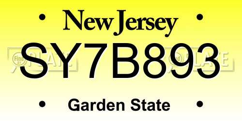 SY7B893 New Jersey License Plate
