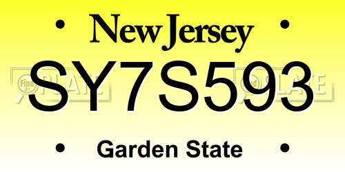 SY7S593 New Jersey License Plate