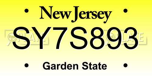 SY7S893 New Jersey License Plate