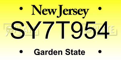 SY7T954 New Jersey License Plate