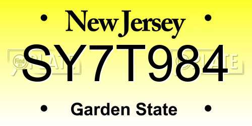 SY7T984 New Jersey License Plate