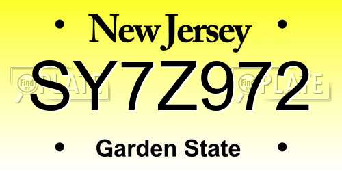 SY7Z972 New Jersey License Plate