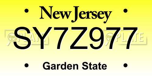 SY7Z977 New Jersey License Plate