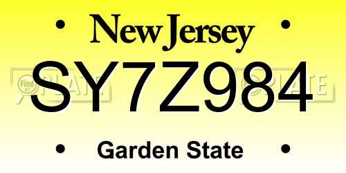 SY7Z984 New Jersey License Plate