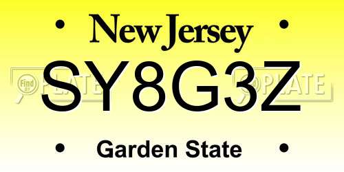 SY8G3Z New Jersey License Plate