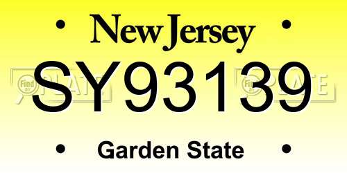 SY93139 New Jersey License Plate