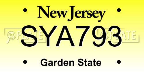 SYA793 New Jersey License Plate