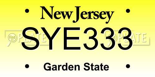 SYE333 New Jersey License Plate