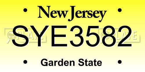 SYE3582 New Jersey License Plate