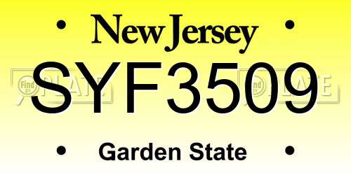 SYF3509 New Jersey License Plate