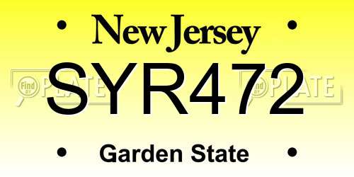 SYR472 New Jersey License Plate