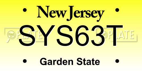 SYS63T New Jersey License Plate