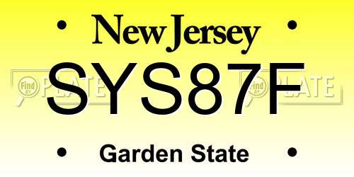 SYS87F New Jersey License Plate