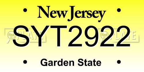 SYT2922 New Jersey License Plate