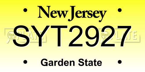 SYT2927 New Jersey License Plate