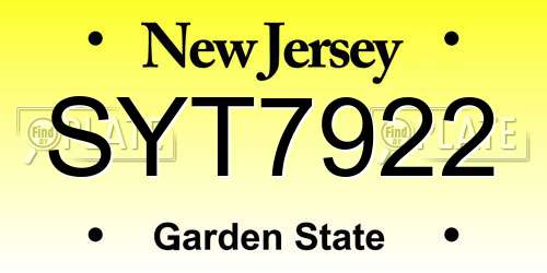 SYT7922 New Jersey License Plate