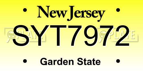 SYT7972 New Jersey License Plate