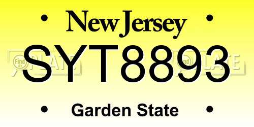 SYT8893 New Jersey License Plate