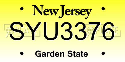 SYU3376 New Jersey License Plate