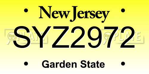 SYZ2972 New Jersey License Plate
