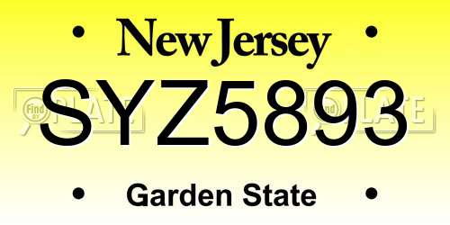SYZ5893 New Jersey License Plate