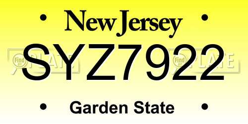 SYZ7922 New Jersey License Plate