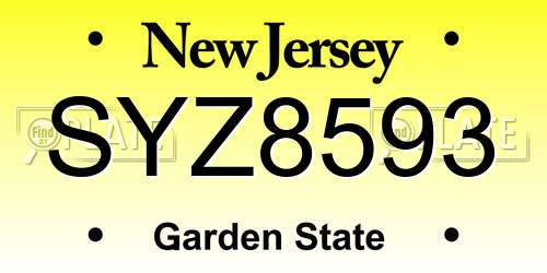 SYZ8593 New Jersey License Plate