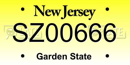 SZ00666 New Jersey License Plate