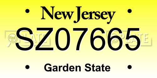 SZ07665 New Jersey License Plate