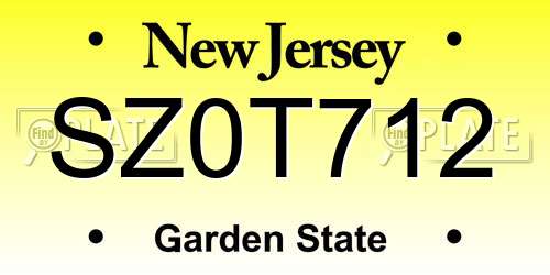 SZ0T712 New Jersey License Plate
