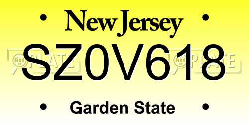 SZ0V618 New Jersey License Plate