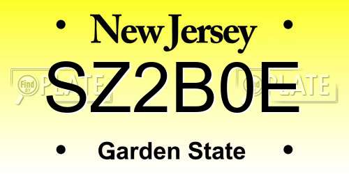 SZ2B0E New Jersey License Plate