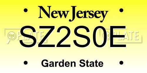 SZ2S0E New Jersey License Plate
