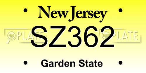 SZ362 New Jersey License Plate