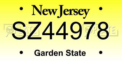 SZ44978 New Jersey License Plate